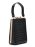 Black/Gold Faux Leather Croc Minaudire with Jewel Bow - Side Profile View - Le Chateau