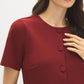 Syrah Button Front Peplum Crepe Top - Button Detail - Suzy Shier