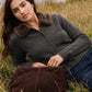 Dark Grey Knit Sweater Cardigan with Removable Fur Collar - Woman Wearing Button-Front Cardigan - Suzy Shier