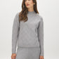 Cloud Gray Diagonal Stitch Mock Neck Sweater - Woman Wearing Ribbed Knit Top - Suzy Shier