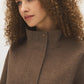 Brown Melange Faux Wool Short Funnel Neck Jacket - Close-up Funnel Neck Detail - Suzy Shier