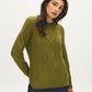 Pistachio Melange Cable Knit Crew Neck Sweater - Woman Wearing Textured Knit Sweater - Suzy Shier