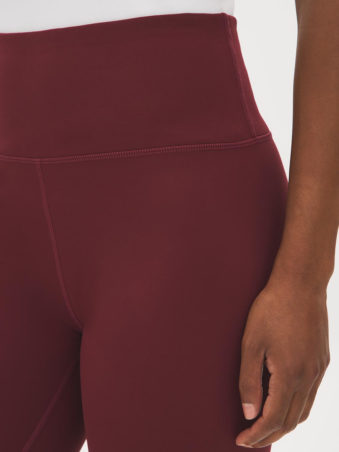 Zinfandel Brushed Knit Leggings with Wide Waistband - Close-up Waistband Detail - Suzy Shier
