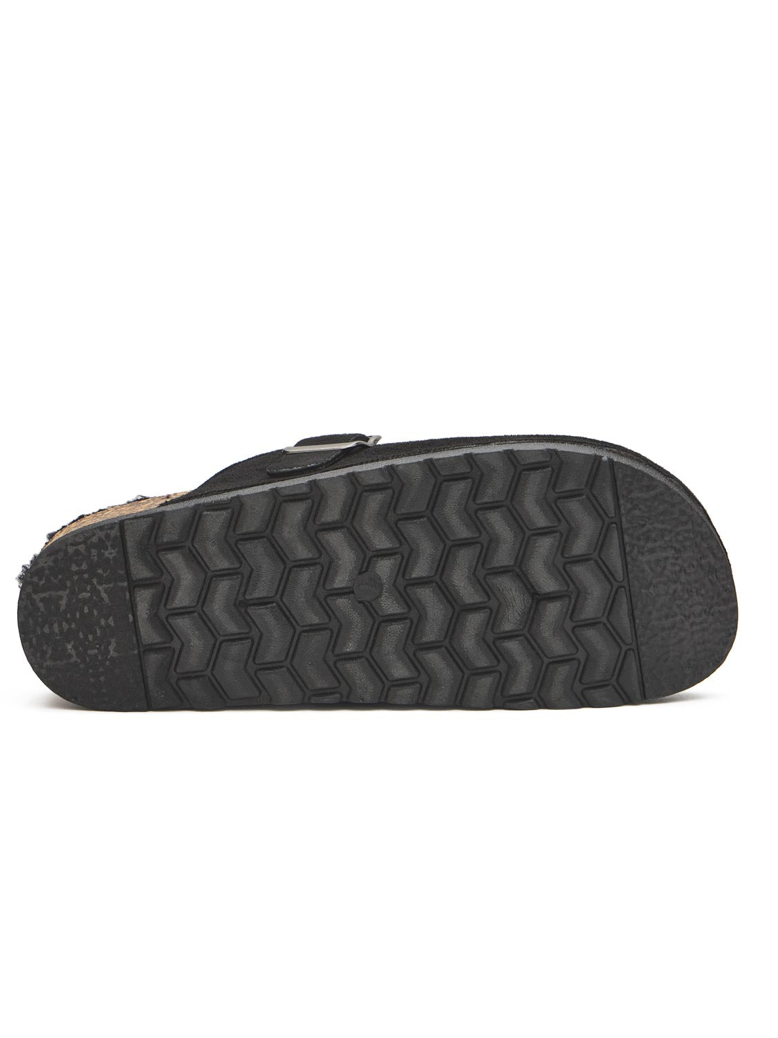 Black Faux Suede Clog with Sherpa Lining - Sole View - Suzy Shier
