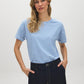 Blue Yonder Stripe Striped Cotton Crew Neck Tee - Woman Wearing Loose Fit Striped Tee - Suzy Shier