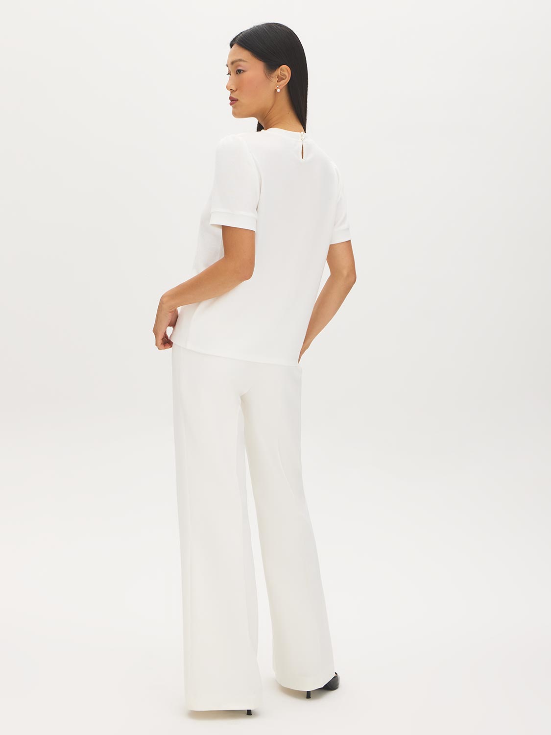 White Pearl-Detail Crew Neck Sweater Top - Back View - Suzy Shier