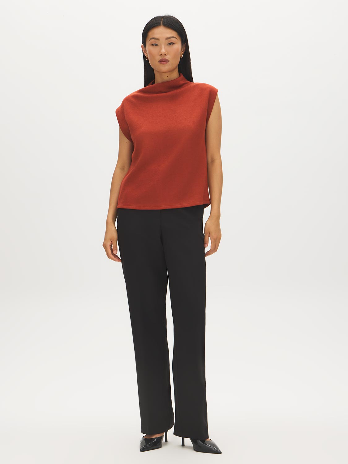 Arabian Spice Sleeveless Mock Neck Boxy Sweater Top - Front View - Suzy Shier