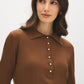 Windchime Pointelle Knit Sweater with Shirt Collar - Close-up Button Detail - Suzy Shier