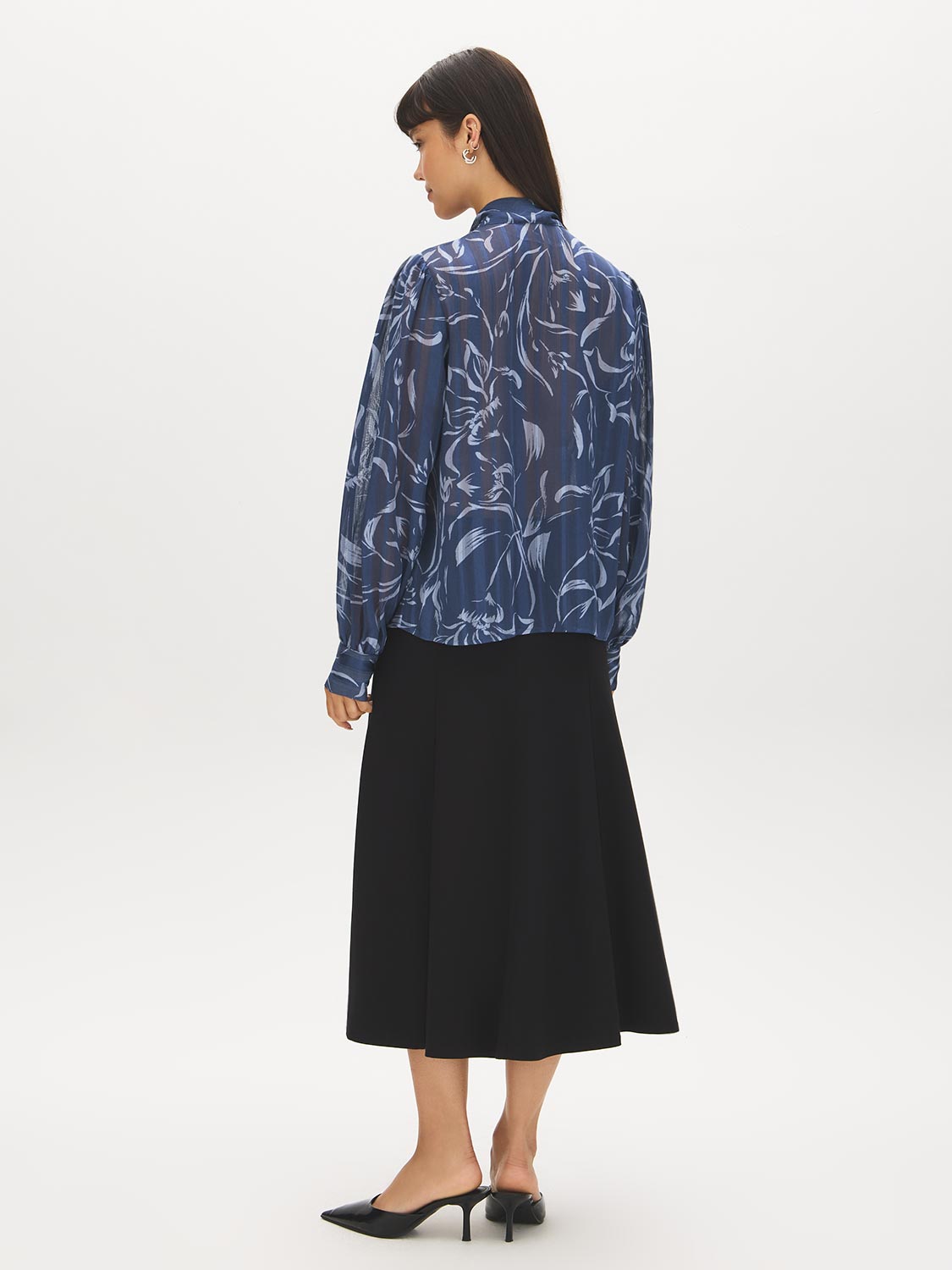 Oceana Printed Pussy Bow Blouse - Back View - Suzy Shier