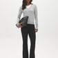 Black Pull-On Fit & Flare Knit Pants - Woman Wearing Flared Leg Trousers - Suzy Shier