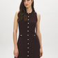 Milk Chocolate Sleeveless Knit Sweater Dress with Button Detail - Front View - Suzy Shier