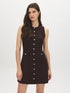 Milk Chocolate Sleeveless Knit Sweater Dress with Button Detail - Front View - Suzy Shier