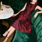Lipstick Red/Black Jacquard Floral Fit & Flare Dress - Woman Wearing Sleeveless Dress with V-Back - Le Chateau