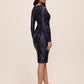 Midnight Blue Square Neck Sequin Midi Dress - Back View - Le Chateau
