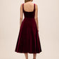 Burgundy Square Neck Velour Fit & Flare Cocktail Dress - Back View - Le Chateau