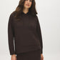 Dk Brown Ottoman Rib Hoodie with Kangaroo Pocket - Front View - Suzy Shier