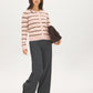Pink/Brown/Ivory Striped Button-Front Cardigan - Side Profile View - Suzy Shier