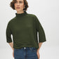 Deep Depths/Chive Textured Funnel Neck Boxy Tee - Woman Wearing Relaxed Fit Top - Suzy Shier