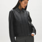 Black Oversized Faux Leather Utility Jacket - Side Profile View - Suzy Shier