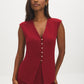 Red V-Neck Button-Front Knit Vest - Front View - Suzy Shier