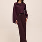 Eggplant Satin Scarf Neck Blouse - Front View - Le Chateau