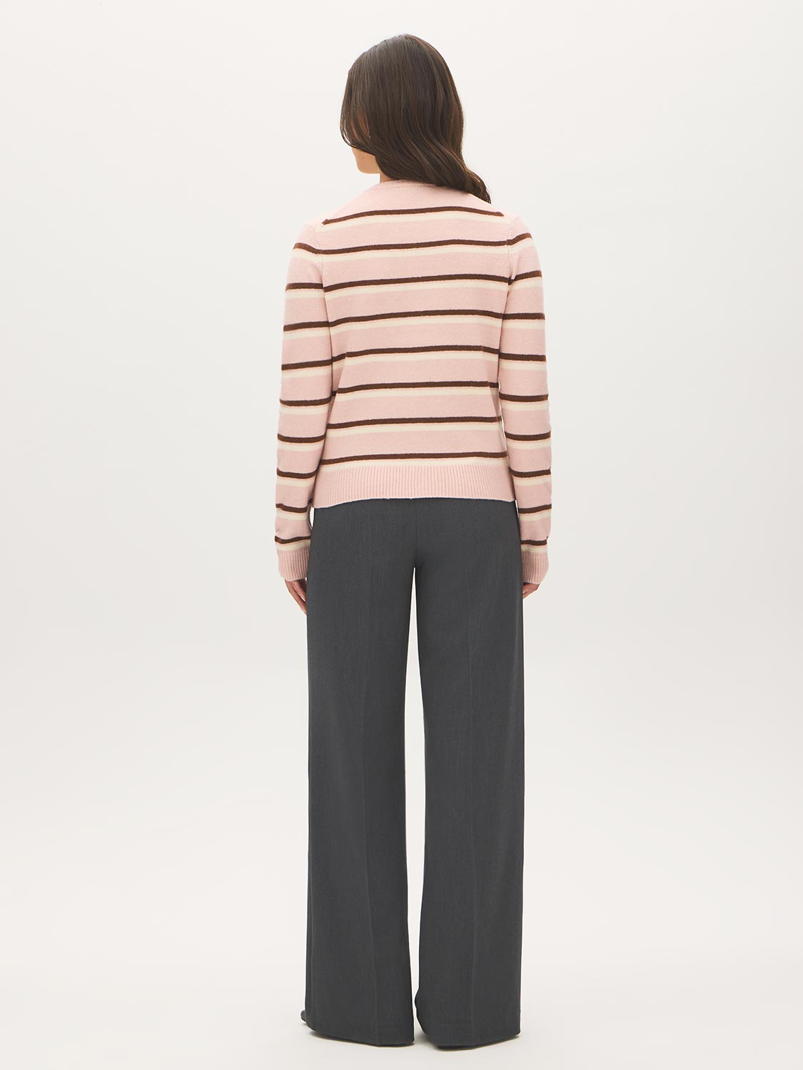 Pink/Brown/Ivory Striped Button-Front Cardigan - Back View - Suzy Shier