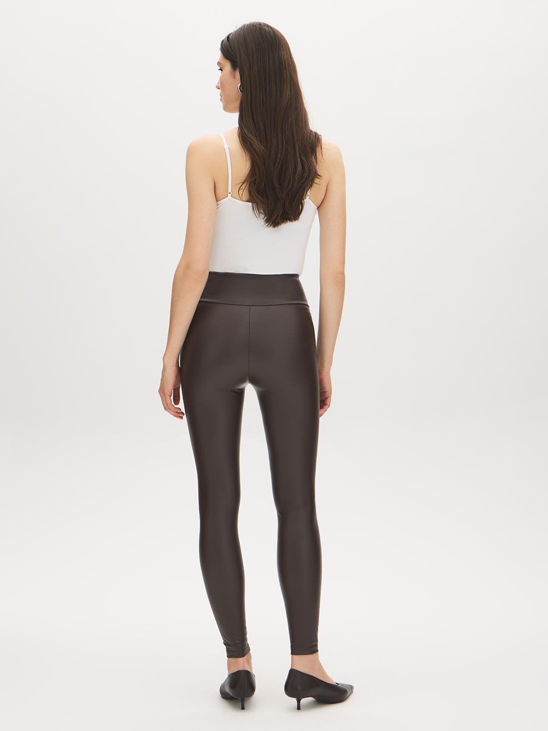 Coffee Bean Faux Leather Wide Waistband Legging - Back View - Suzy Shier