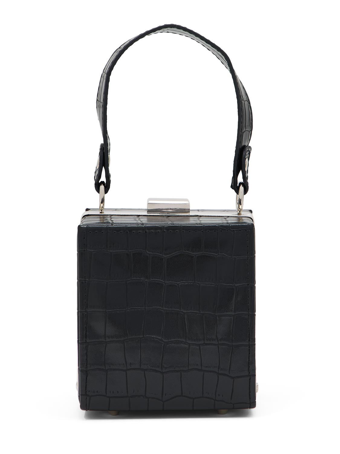 Black/Silver Faux Leather Croco Minaudi e8re - Front View - Le Chateau