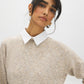 Tan Melange Twofer Sweater with Poplin Collar - Collar Detail - Suzy Shier