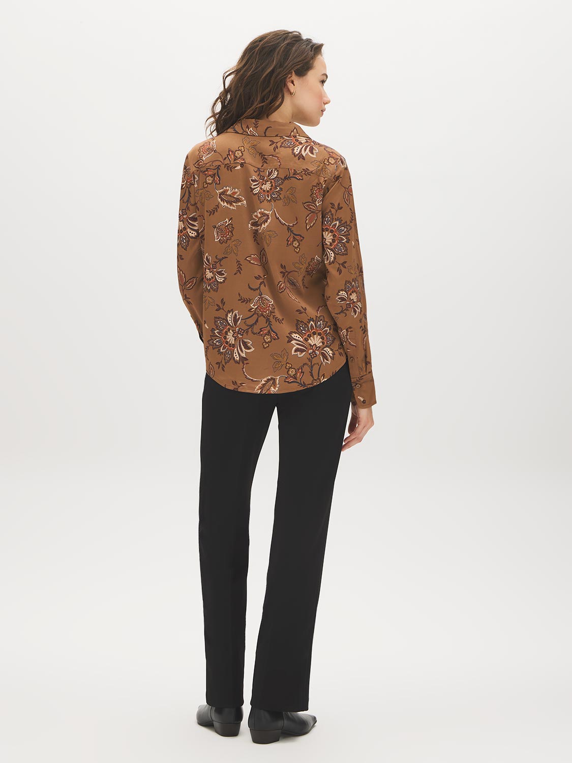 Soft Silt Paisley Print Satin-Like Blouse - Back View - Suzy Shier