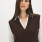 Coffee Bean Melange Hacci Knit 2fer Top with Poplin Sleeves - Close-up Detail - Suzy Shier