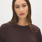 Coffee Bean Cloud Fleece Top with Drop Shoulder Sleeves - Close-up Fabric Detail - Suzy Shier