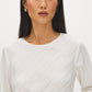 Winter White/Gold Stripe Popover Blouse with Sash Belt - Close-up Fabric Detail - Suzy Shier