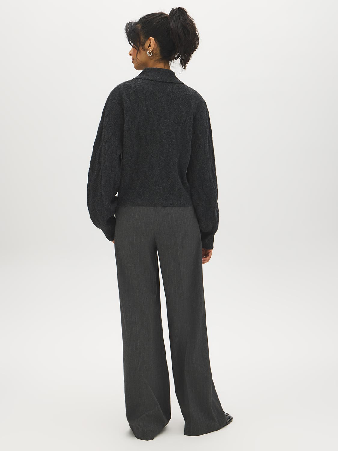 Thunder Storm Cable Knit Sweater with Large Collar - Back View - Suzy Shier