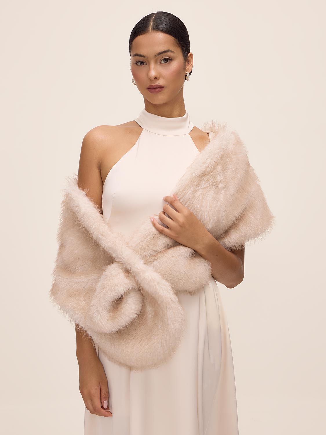 Antique Cream Faux Fur Cover-Up - Front View - Le Chateau