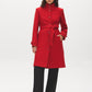 Red Faux Wool Funnel Neck Coat with Wrap Belt - Front View with Belt - Suzy Shier