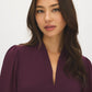 Winetasting V-Neck Scuba Crepe Top with Rhinestone Cuffs - Close-up Fabric Detail - Suzy Shier