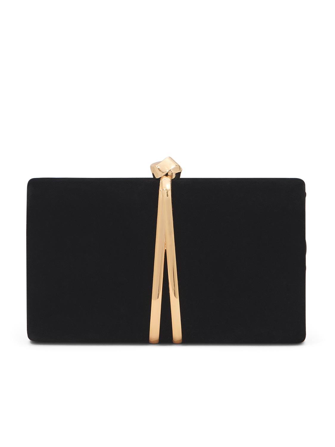 Black and Gold Velour Minaudiere - Elegant Evening Clutch with Gold Trim Detail - Le Chateau