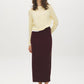 Bruised Burgundy Melange Ribbed Knit Sweater Skirt with Side Slit - Front View - Suzy Shier