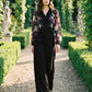 Black Print Placement Floral Blouse - Woman Wearing Elegant Woven Top - Le Chateau