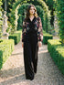 Black Print Placement Floral Blouse - Woman Wearing Elegant Woven Top - Le Chateau