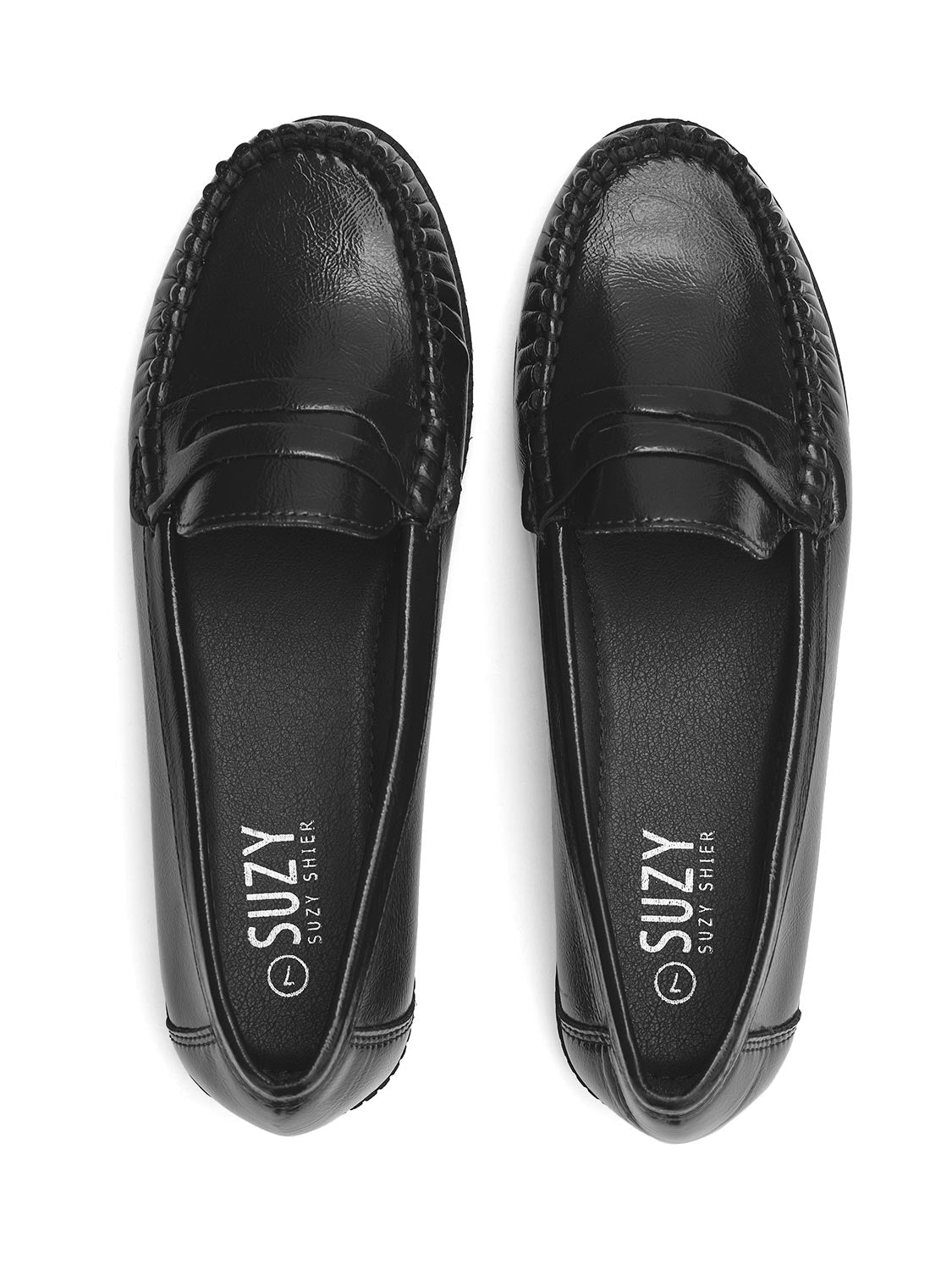 Black Faux Leather Penny Loafer - Top View - Suzy Shier