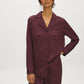 Burgundy Striped Satin Pajama Set - Shirt Collar Detail - Suzy Shier