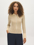 Tan/Taupe Two-Tone Ribbed Knit Sweater - Woman Wearing Fuzzy Collar Sweater - Suzy Shier