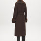 Dark Brown Melange Long Belted Faux Wool Coat - Back View - Suzy Shier