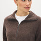 Coffee Bean Fluffy Rib Knit Top with Half Zip - Close-up Half Zip Detail - Suzy Shier
