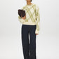 Off White/Green Jacquard Crew Neck Sweater - Front View - Suzy Shier