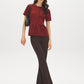 Syrah Button Front Peplum Crepe Top - Front View - Suzy Shier