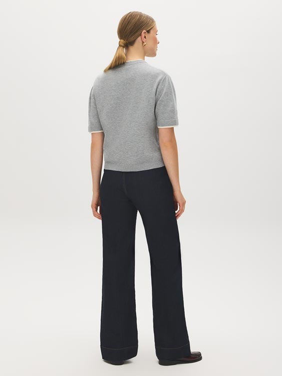 Grey Mix Double Layer Knit Sweater Tee - Back View - Suzy Shier