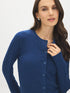 Estate Blue Cable Knit Button-Front Cardigan - Close-up Fabric Detail - Suzy Shier